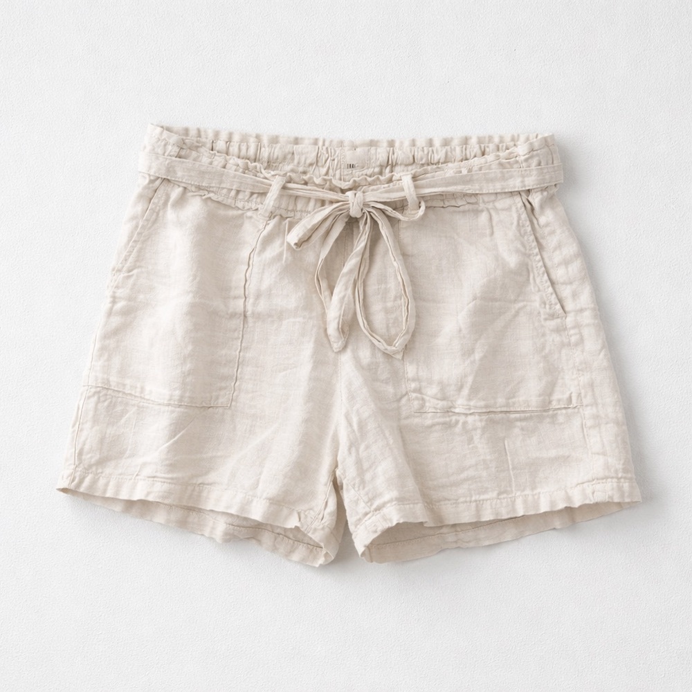 High-Waist Paperbag Linen Shorts - White